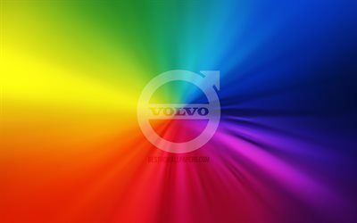 ボルボのロゴ, 4k, vortex, 虹の背景, creative クリエイティブ, アートワーク, 車のブランド, ボルボ
