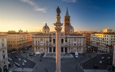 Column of Peace, Rome, Piazza del Esqualino, evening, sunset, rome landmark, Rome cityscape, Basilica di Santa Maria Maggiore, Italy