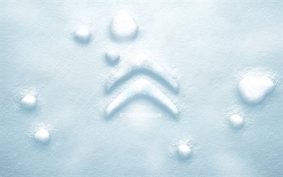 シトロエン3D雪のロゴ, 4K, creative クリエイティブ, シトロエンのロゴ, 雪の背景, シトロエン3Dロゴ, 車のブランド, シトロエン