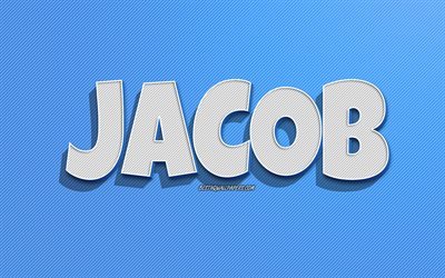 Jacob, sfondo con linee blu, sfondi con nomi, nome Jacob, nomi maschili, biglietto di auguri Jacob, disegni al tratto, foto con nome Jacob