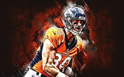 Jake Butt, Denver Broncos, NFL, american football, portrait, orange stone background, National Football League