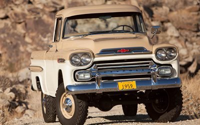 1959, Chevrolet Apache, carros retr&#244;, caminh&#227;o americano retr&#244;, carros vintage americanos, Chevrolet