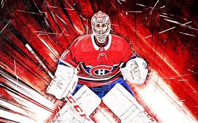 4k, Carey Price, grunge art, Montreal Canadiens, NHL, hokey yıldızları, kırmızı soyut ışınlar, hokey oyuncuları, hokey, Carey Price 4K, Carey Price Montreal Canadiens