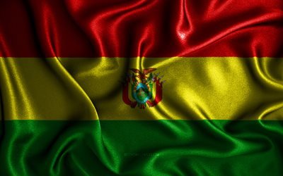 Bolivya bayrağı, 4k, ipek dalgalı bayraklar, G&#252;ney Amerika &#252;lkeleri, ulusal semboller, Bolivya Bayrağı, kumaş bayraklar, 3D sanat, Bolivya, G&#252;ney Amerika, Bolivya 3D bayrak