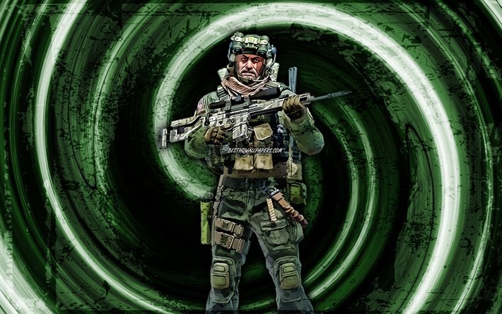 Buckshot, 4k, green grunge background, CSGO agent, Counter-Strike Global Offensive, vortex, Counter-Strike, CSGO characters, Buckshot CSGO