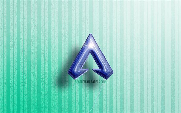 4k, logo 3D Apex Legends, palloncini blu realistici, marchi di giochi, logo Apex Legends, sfondi in legno blu, Apex Legends