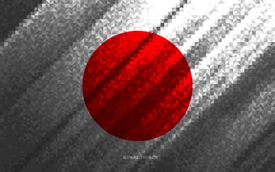 Drapeau du Japon, abstraction multicolore, drapeau mosa&#239;que du Japon, Japon, art de la mosa&#239;que, drapeau du Japon