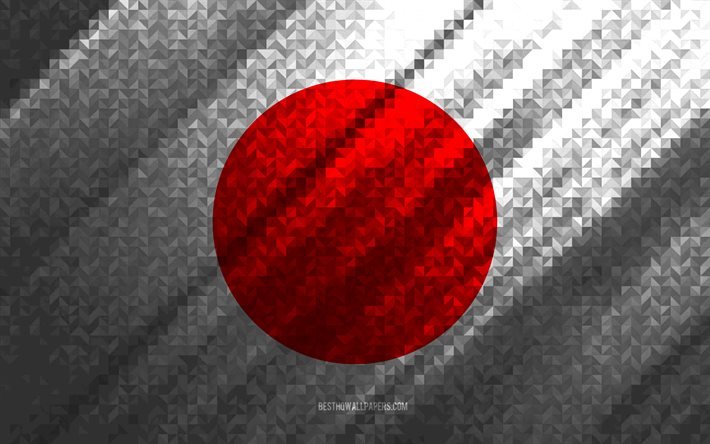 Japans flagga, m&#229;ngf&#228;rgad abstraktion, Japans mosaikflagga, Japan, mosaikkonst