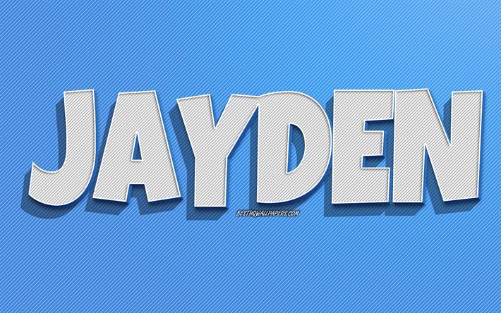 Jayden, fundo de linhas azuis, pap&#233;is de parede com nomes, nome de Jayden, nomes masculinos, cart&#227;o de felicita&#231;&#245;es de Jayden, arte de linha, foto com o nome de Jayden