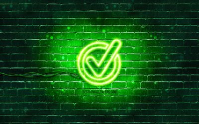 Icona al neon controllato, 4K, sfondo verde, simboli al neon, controllato, icone al neon, segno controllato, segni del computer, icona selezionata, icone del computer