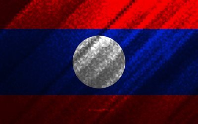 Drapeau du Laos, abstraction multicolore, drapeau en mosa&#239;que du Laos, Laos, art de la mosa&#239;que, drapeau du Laos
