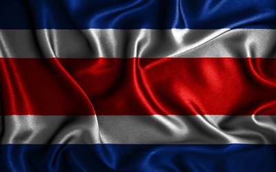Bandeira costarriquenha, 4k, bandeiras onduladas de seda, pa&#237;ses norte-americanos, s&#237;mbolos nacionais, bandeira da Costa Rica, bandeiras de tecido, arte 3D, Costa Rica, Am&#233;rica do Norte, Bandeira 3D da Costa Rica