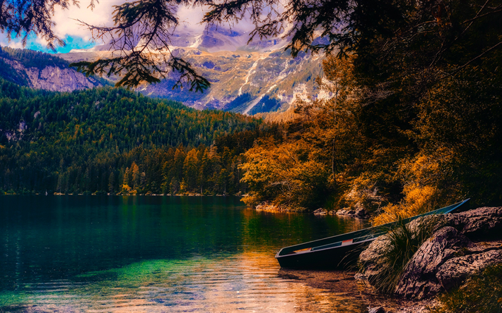 Italy, lake, forest, autumn, HDR, mountains, Europe