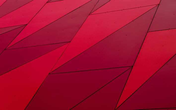 triangle, art, 4k, red background, geometry, abstract material, creative