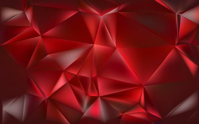polygons, triangle, 4k, red background, geometry, abstract material, creative