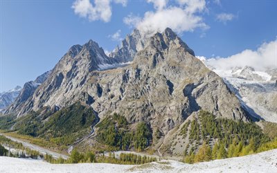 Mont Blanc, Monte Bianco, Valkoinen Vuori, 4k, vuoret, crystal massif, Alpeilla, Ranska, Italia