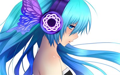 Hatsune Miku, 4k, anime characters, headphones, Vocaloid