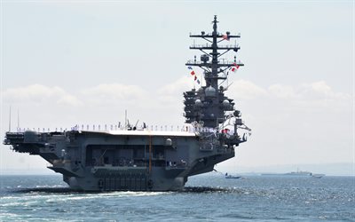 USS Ronald Reagan, 4k, CVN-76, American aircraft carrier, ocean, fleet, Nimitz class, nuclear aircraft carrier