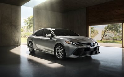 Toyota Camry, 2018, 4k, new silver Camry, Japanese cars, Toyota