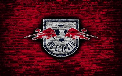 RB Leipzig FC, logotyp, red brick wall, Bundesliga, Tysk fotboll club, fotboll, tegel konsistens, Leipzig, Tyskland