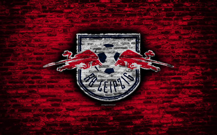 RB Leipzig FC, logotipo, rojo ladrillo de la pared, de la Bundesliga, el club de f&#250;tbol alem&#225;n, de f&#250;tbol, de ladrillo, de Leipzig, Alemania