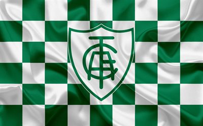 America Mineiro, 4k, logo, creative art, white green checkered flag, Brazilian football club, Serie A, emblem, silk texture, Belo Horizonte, Brazil