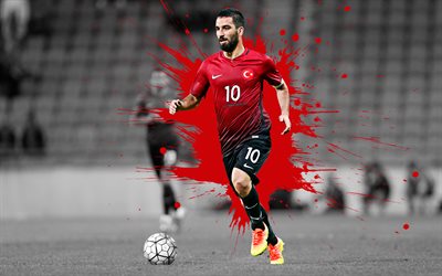Arda Turan, 4k, Turkey national football team, art, red black splashes of paint, grunge art, Turkish footballer, midfielder, Turkey, football