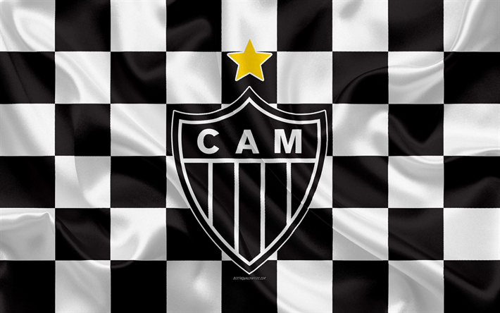 Clube Atl&#233;tico Mineiro, 4k, logo, creativo, arte, bianco, nero bandiera a scacchi, Brazilian football club, Serie A, emblema, seta, texture, Belo Horizonte, Minas Gerais, Brasile