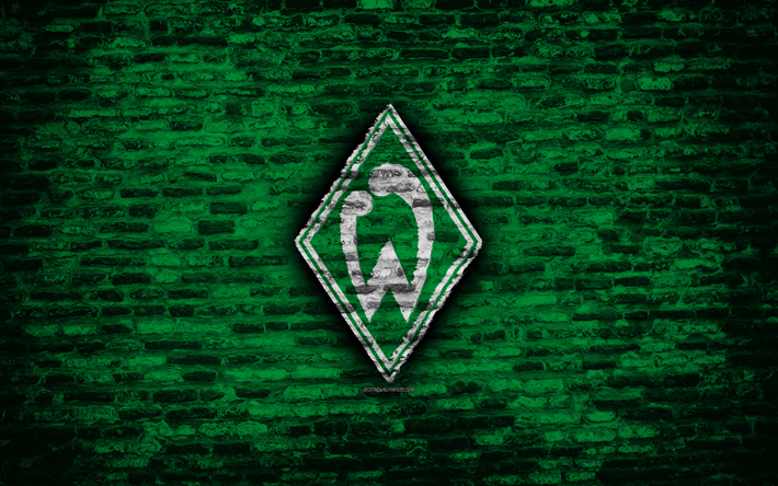 El Werder Bremen FC, el logotipo, el verde de la pared de ladrillo, de la Bundesliga, el club de f&#250;tbol alem&#225;n, f&#250;tbol, textura de ladrillo, Bremen, Alemania