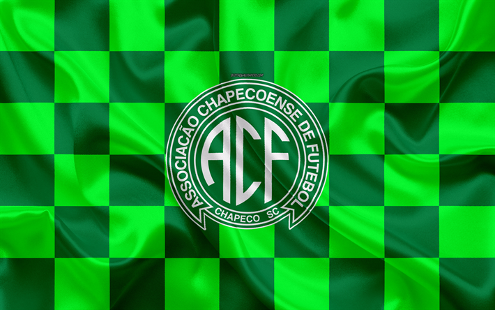 Chapecoense AF, 4k, logo, arte criativa, verde bandeira quadriculada, Brasileiro de clubes de futebol, Serie A, emblema, textura de seda, Chapec&#243;, Brasil