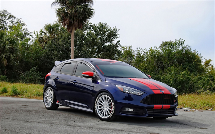 Ford Focus, blue hatchback, tuning Focus, front view, exterior, american cars, Ford