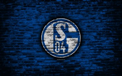 El Schalke 04 FC, el logotipo, el azul de la pared de ladrillo, de la Bundesliga, el club de f&#250;tbol alem&#225;n, f&#250;tbol, textura de ladrillo, Gelsenkirchen, Alemania