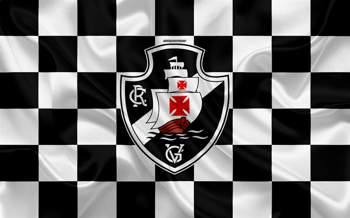CR Vasco da Gama, 4k, logo, creative art, black and white checkered flag, Brazilian football club, Serie A, emblem, silk texture, Rio de Janeiro, Brazil