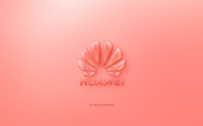 Huawei 3D logo, kırmızı bir arka plan, Kırmızı Huawei jelly logo, Huawei amblemi, yaratıcı 3D sanat, Huawei
