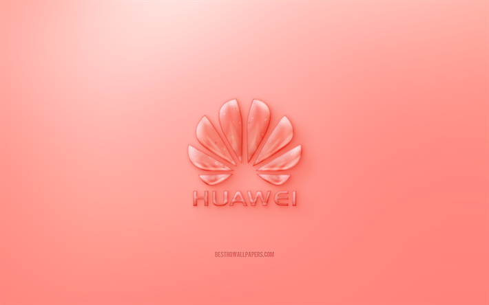 huawei 3d-logo, roter hintergrund, rotes huawei jelly logo, huawei emblem, kreative 3d-kunst, huawei