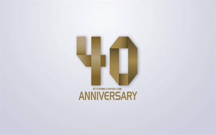40th anniversary, jubil&#228;um, goldene origami hintergrund, kunst, 40 jahre, gold-origami briefe, 40th anniversary zeichen, hintergrund