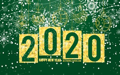 2020 السنة الجديدة, 2020 الأخضر خلفية عيد الميلاد, سنة جديدة سعيدة عام 2020, 2020 المفاهيم, الأخضر 2020 الخلفية, الذهبي كرات عيد الميلاد