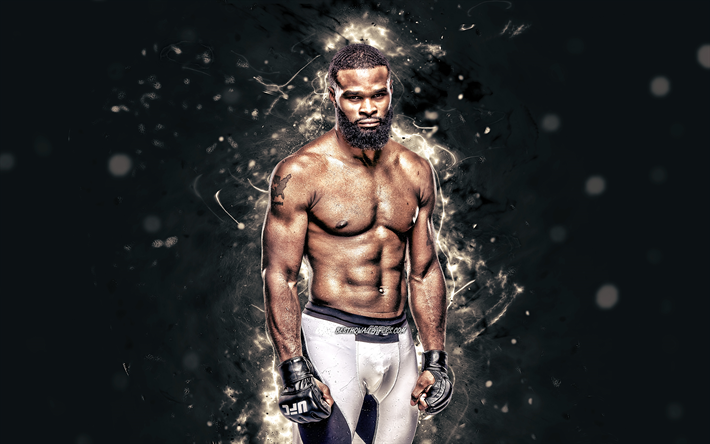Tyron Woodley, 4k, white neon lights, american fighters, MMA, UFC, Mixed martial arts, Tyron Woodley 4K, UFC fighters, Tyron Lakent Woodley, MMA fighters, The Chosen One