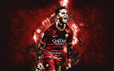 Justin Kluivert, AS Roma, Dutch soccer player, portrait, Serie A, Italy, football, red stone background