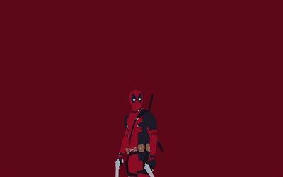 4k, Deadpool, fond rouge, les super-h&#233;ros, minimal, Deadpool minimalisme, Marvel Comics, Deadpool 4k