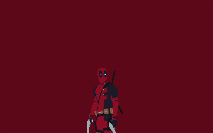 4k, Deadpool, fondo rojo, superh&#233;roes, m&#237;nimo, Deadpool minimalismo, de los C&#243;mics de Marvel, Deadpool 4k