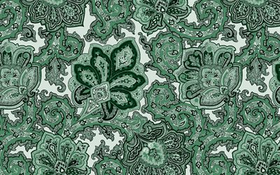 Green ornament texture, Green flowers retro background, retro floral texture, floral ornaments, Green retro background