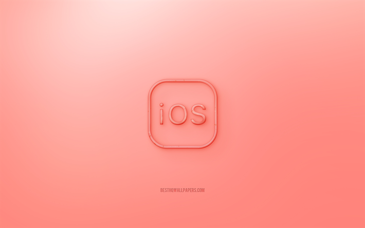 ios-3d-logo, roter hintergrund, rotes ios-jelly-logo, ios-emblem, kreative 3d-kunst, ios