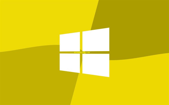 Windows 10 yellow logo, 4k, Microsoft logo, minimal, OS, yellow background, creative, Windows 10, artwork, Windows 10 logo