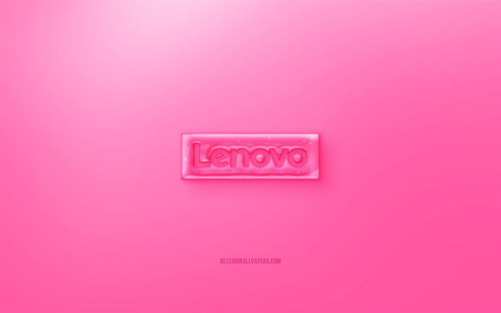 Lenovo 3D logo, pink background, Pink Lenovo jelly logo, Lenovo emblem, creative 3D art, Lenovo