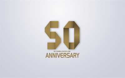 50th Anniversary, Anniversary golden origami Background, creative art, 50 Years Anniversary, gold origami letters, 50th Anniversary sign, Anniversary Background