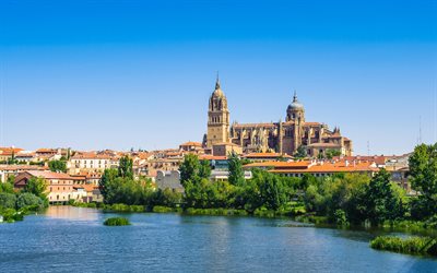 Salamanca, Alcazar de Salamanca, as cidades de espanha, Espanha, ponte, Salamanca horizonte, paisagens de cidade, Cidades de Espanha