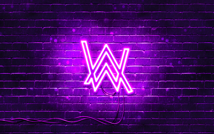 4k, Alan Walker violet logo, superstars, violet brickwall, Alan Walker logo, Alan Olav Walker, music stars, Alan Walker neon logo, Alan Walker