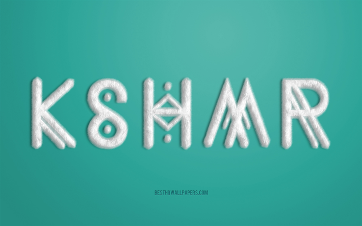White KSHMR Logo, Turquoise background, KSHMR 3D logo, KSHMR fur logo, creative fur art, KSHMR emblem, American DJ, KSHMR, Niles Hollowell-Dhar