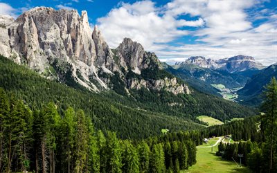 mountain landscape, valley, mountains, trees, Alps, Switzerland, rocks